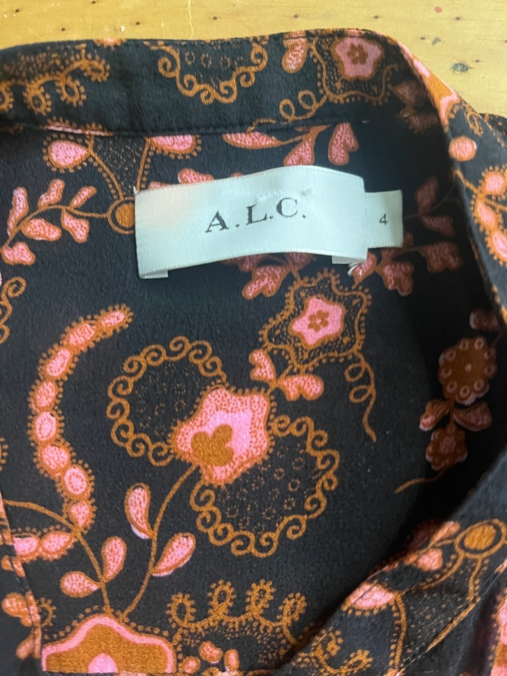A.L.C Silk Mini Dress Black with Pink & Brown Floral Print - Picture 3 of 10